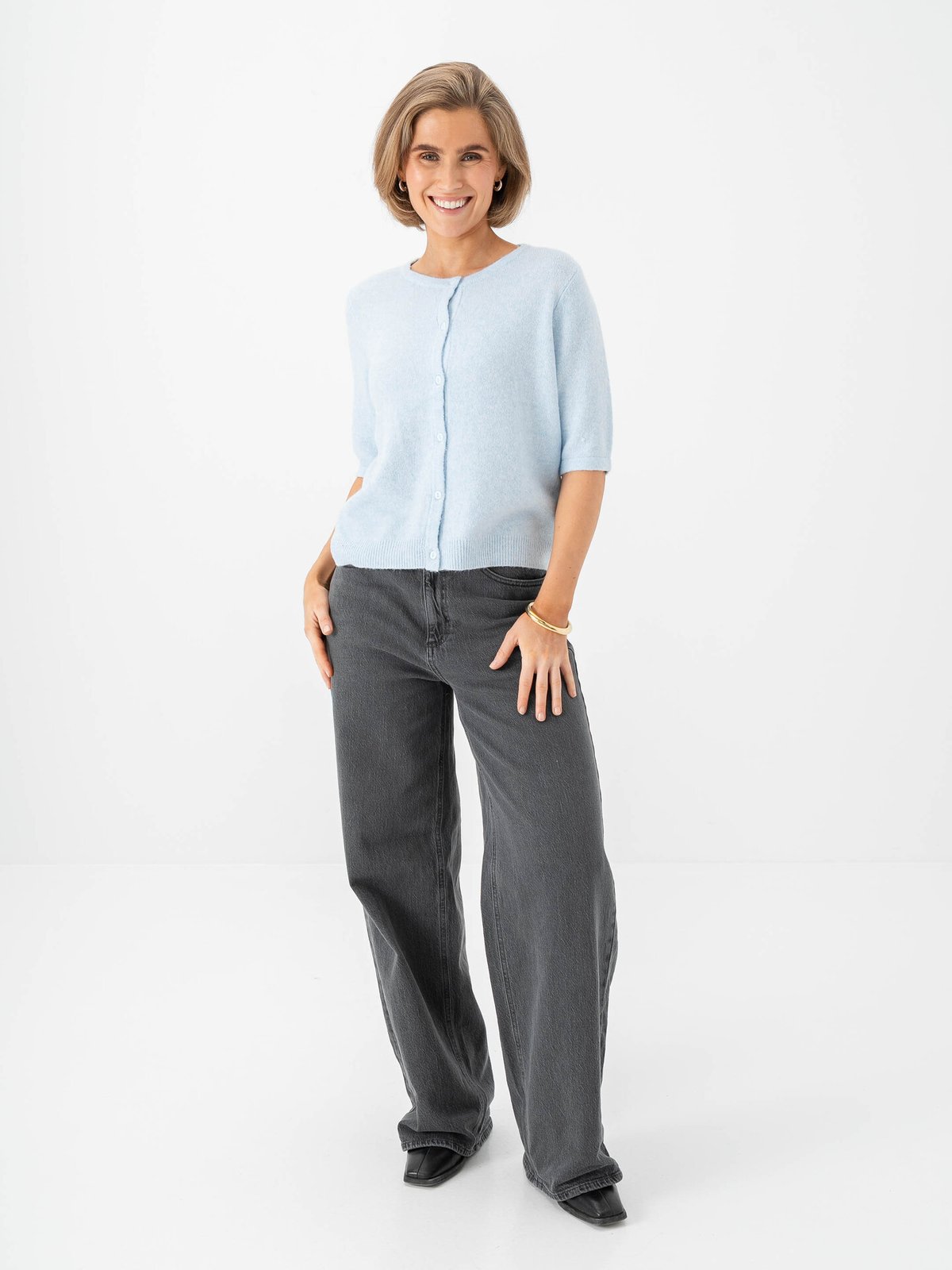 Vero Moda Doffy 2/4 O-Neck Button Cardigan Cashmere Blue Melange