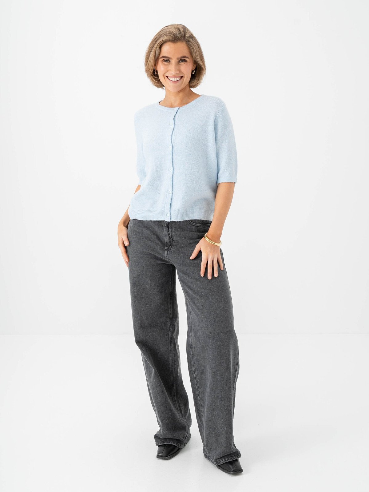 Vero Moda Doffy 2/4 O-Neck Button Cardigan Cashmere Blue Melange