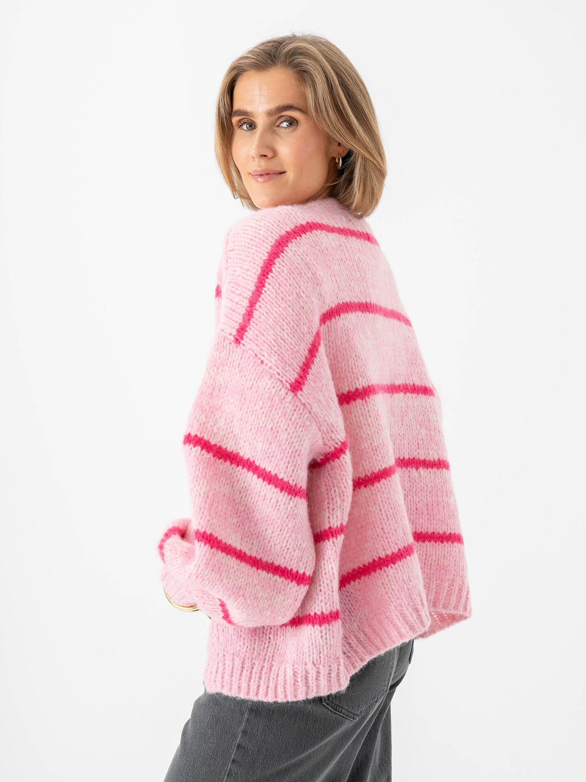 Vero Moda Maybe Art Long Sleeve Open Cardigan Bonbon Stripes W. Birch Melange + Cabaret Stripes