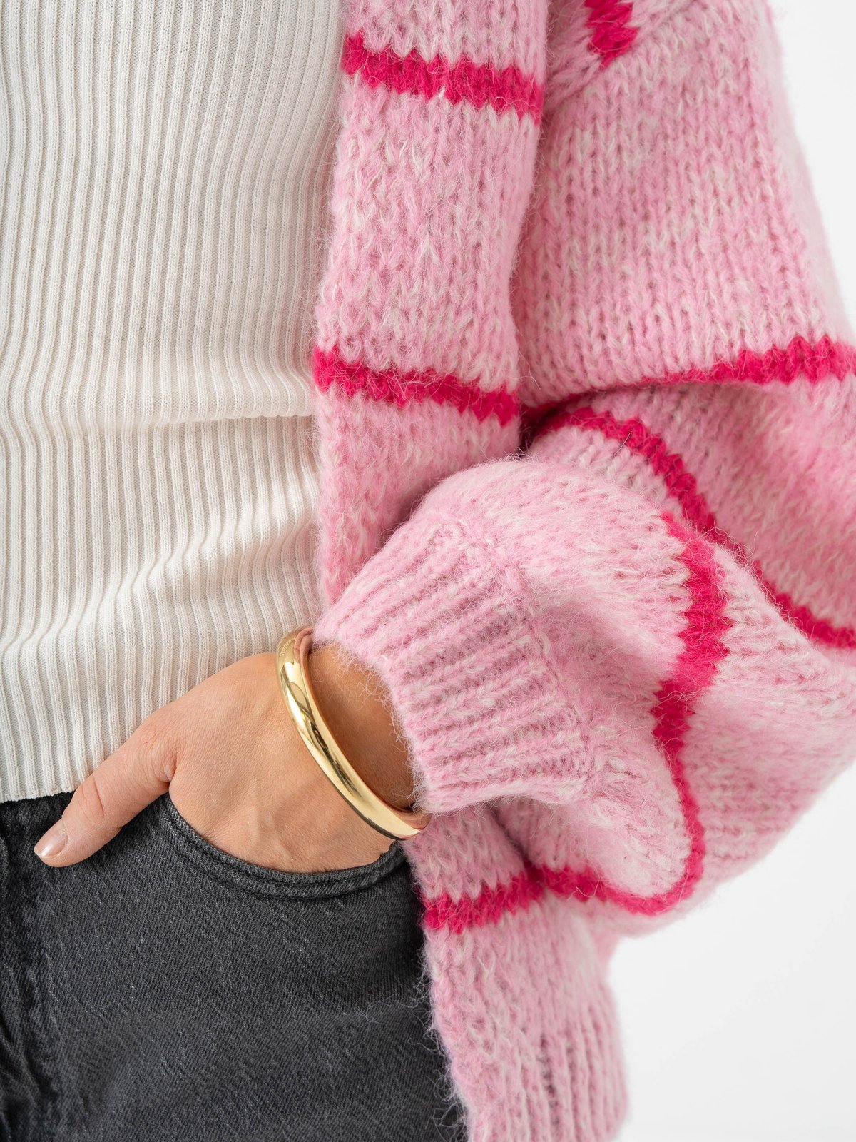 Vero Moda Maybe Art Long Sleeve Open Cardigan Bonbon Stripes W. Birch Melange + Cabaret Stripes