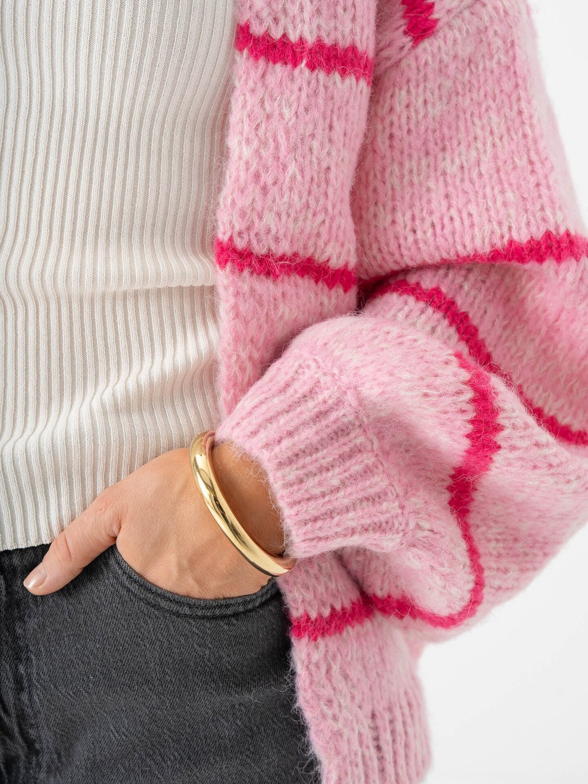 Vero Moda Maybe Art Long Sleeve Open Cardigan Bonbon Stripes W. Birch Melange + Cabaret Stripes