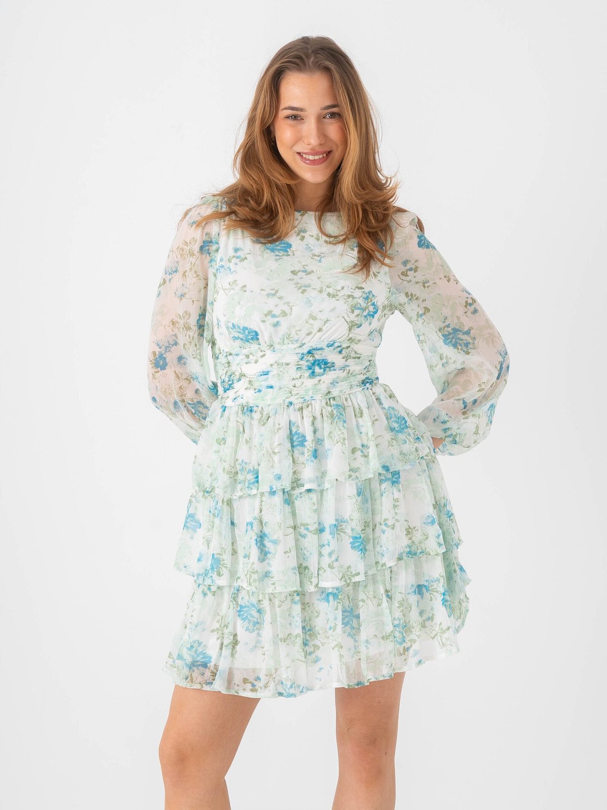 Vero Moda Smilla Long Sleeve Short Layer Dress Snow White Blue brit