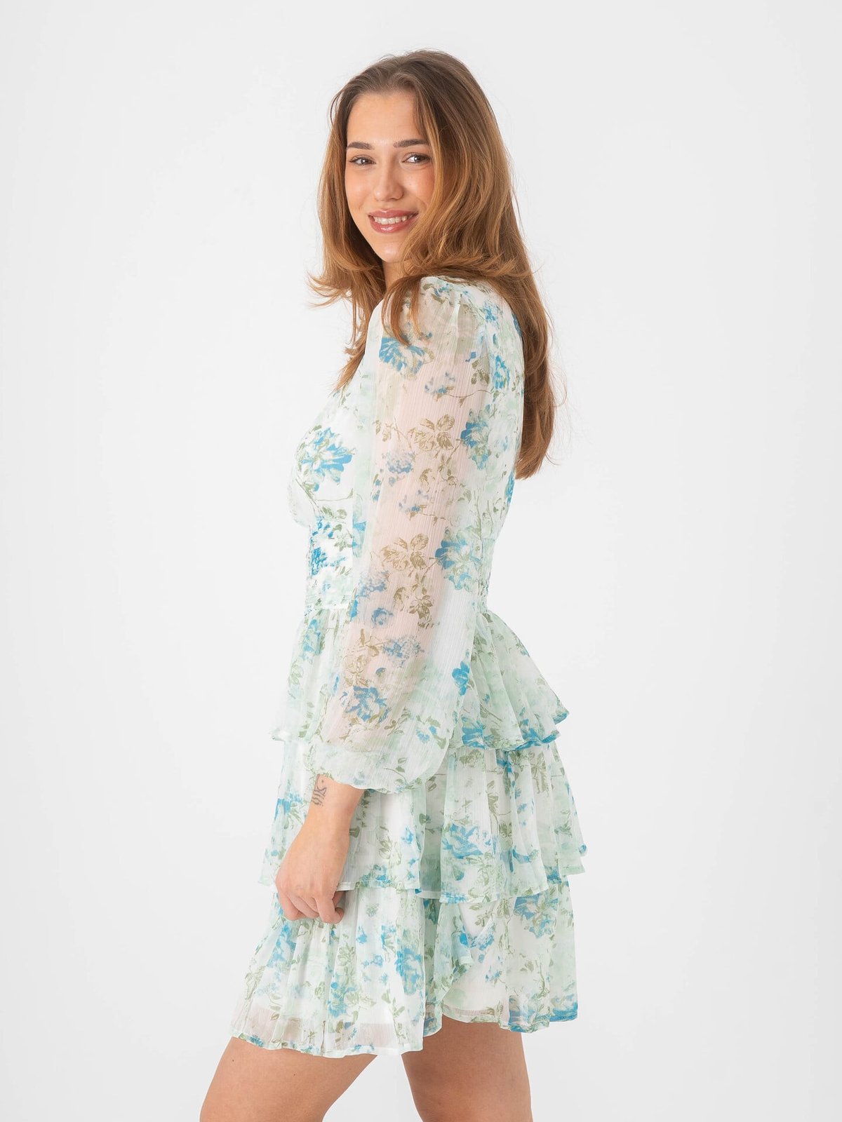 Vero Moda Smilla Long Sleeve Short Layer Dress Snow White Blue brit