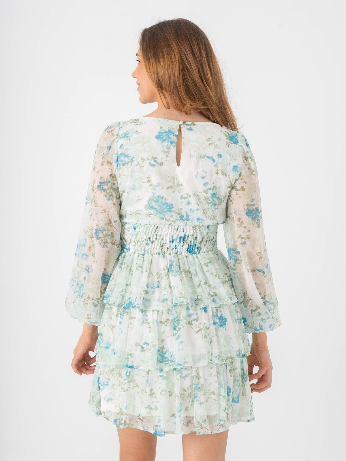 Vero Moda Smilla Long Sleeve Short Layer Dress Snow White Blue brit