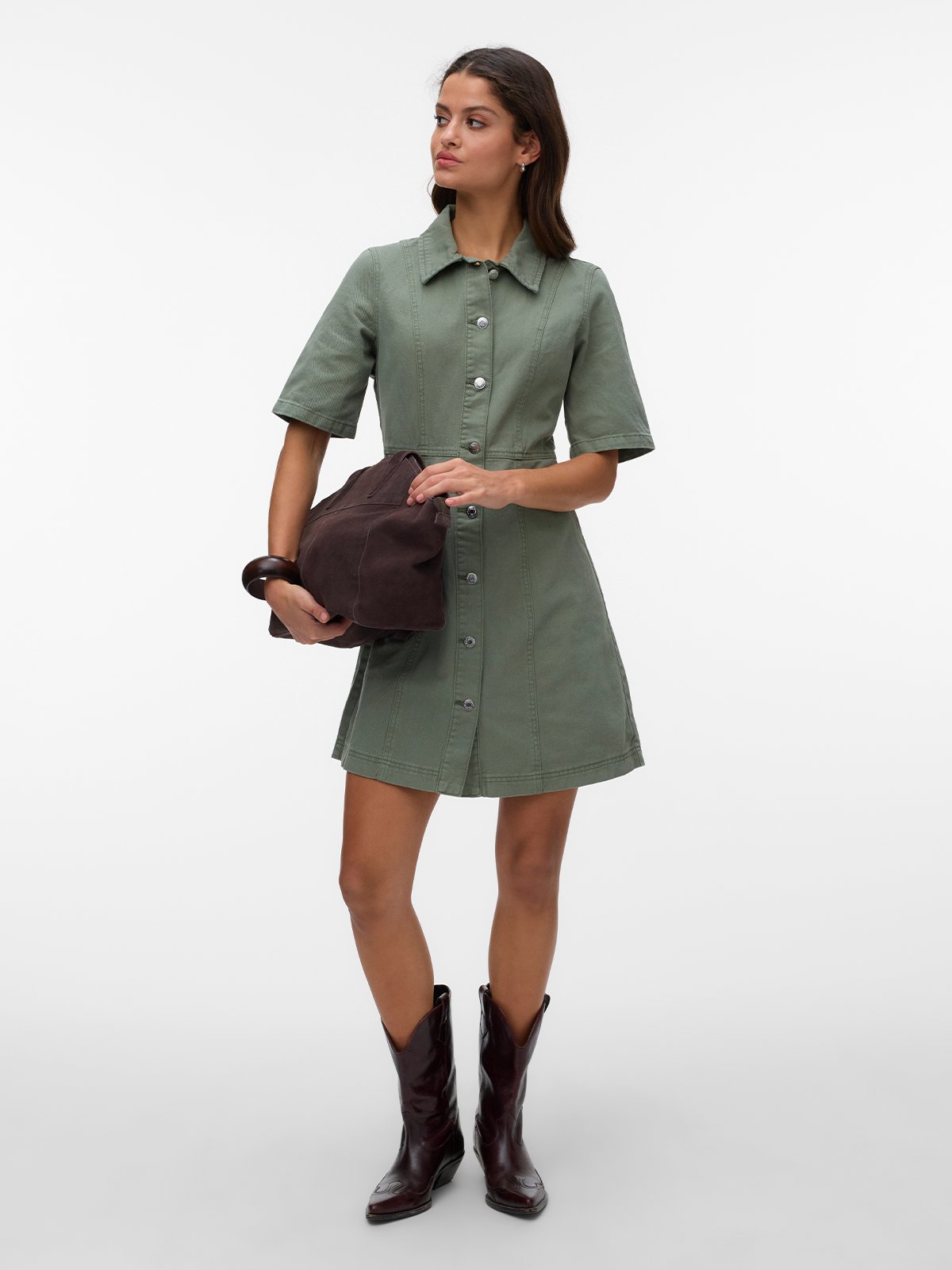 Vero Moda Daisy Short Sleeve Short Denim Dress Laurel Wreath