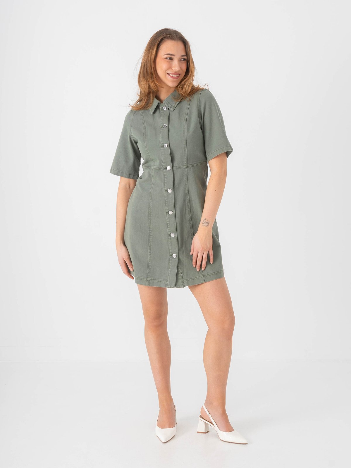 Vero Moda Daisy Short Sleeve Short Denim Dress Laurel Wreath