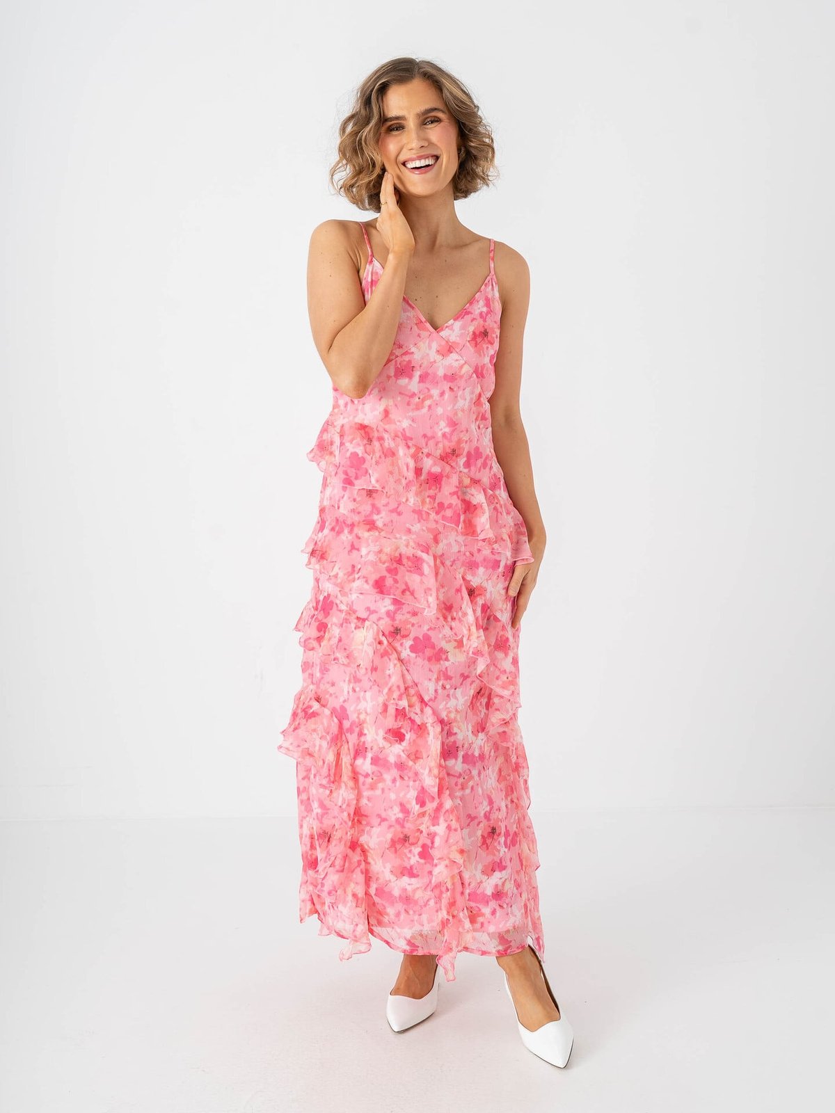 Vero Moda Smilla V-Neck Long Frill Dress Rose Shadow