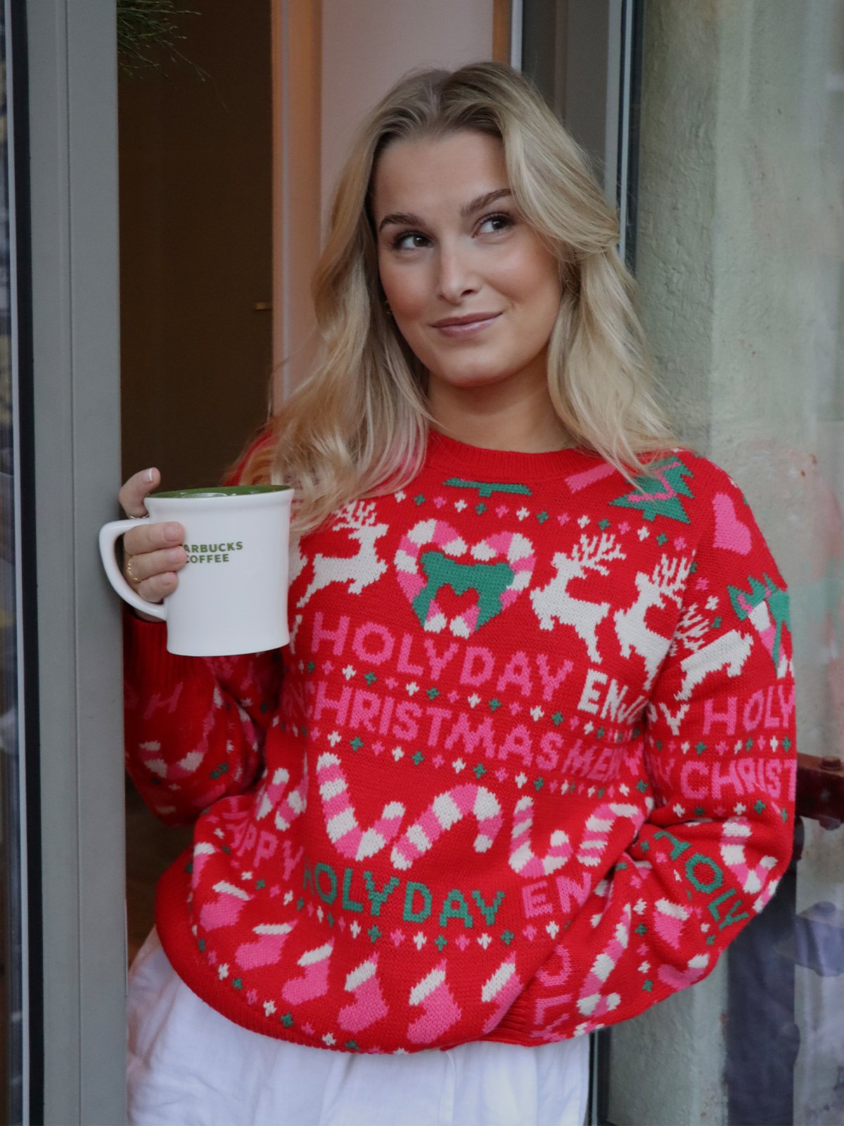 Vero Moda XMAS Holiday Long Sleeve Pullover Chinese Red W. BIRCH + HOT PINK + VERDANT GREEN