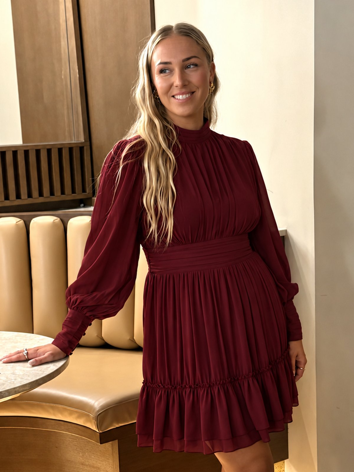 Vero Moda Aware Birdia Long Sleeve High Neck Short Dress Biking Red