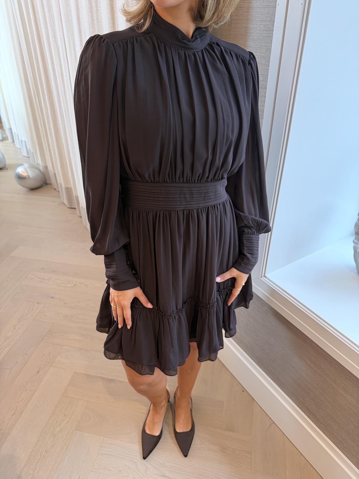 Vero Moda Aware Birdia Long Sleeve High Neck Short Dress Chocolate Torte
