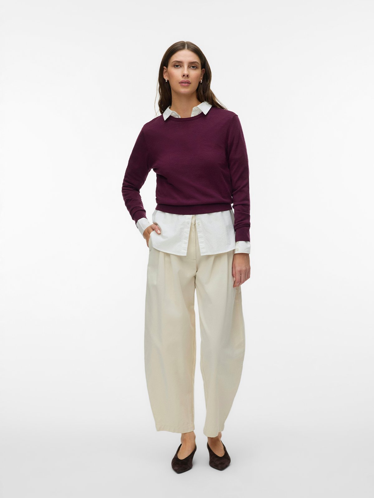 Vero Moda Aware Cara Long Sleeve O-Neck Wool Pullover Catawba Grape