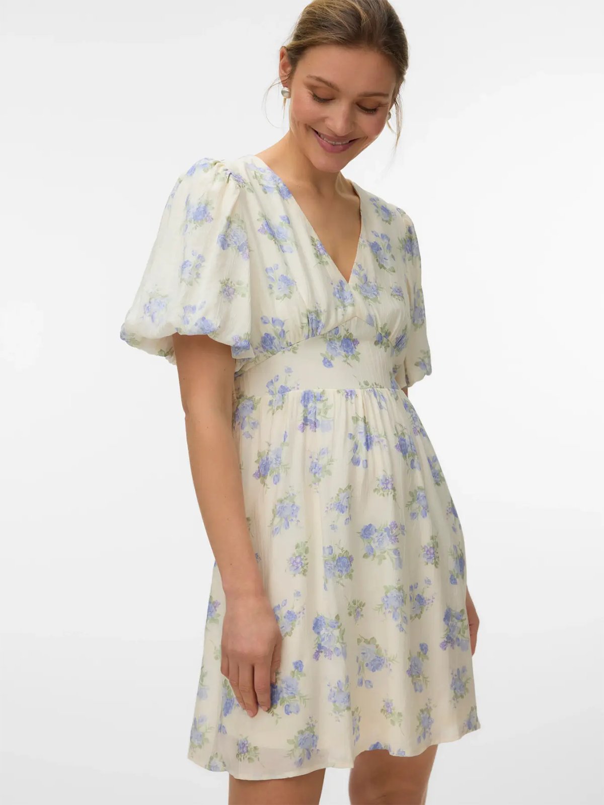 Vero Moda Bella 2/4 V-Neck Short Dress Birch Blue bella flower