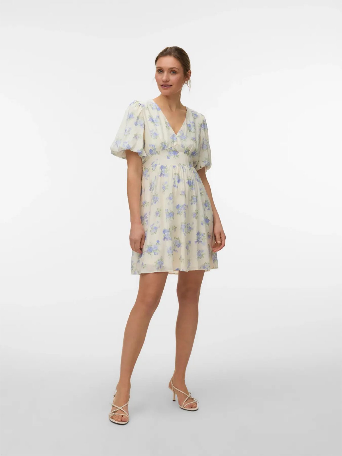 Vero Moda Bella 2/4 V-Neck Short Dress Birch Blue bella flower