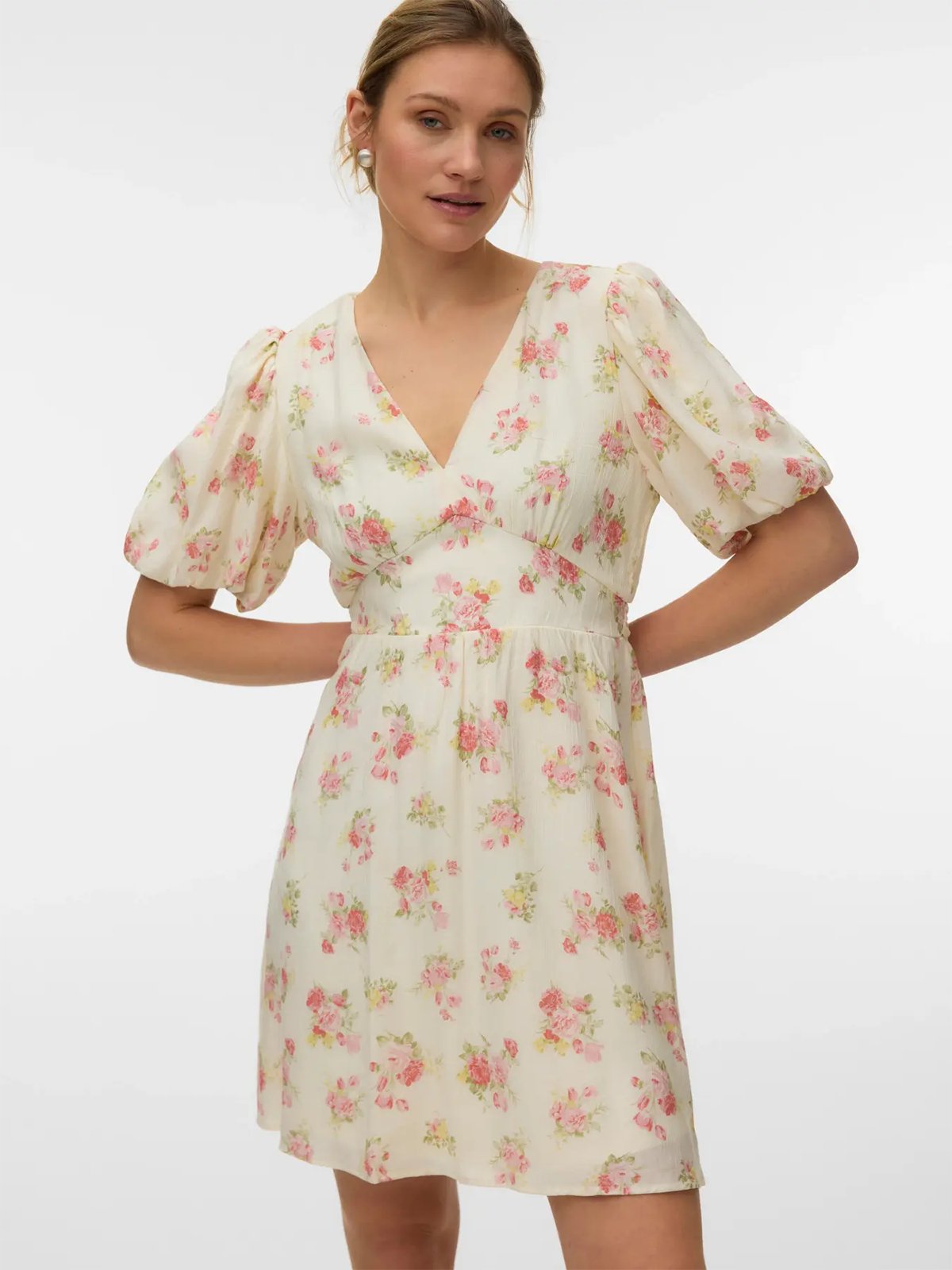 Vero Moda Bella 2/4 V-Neck Short Dress Birch Pink bella flower