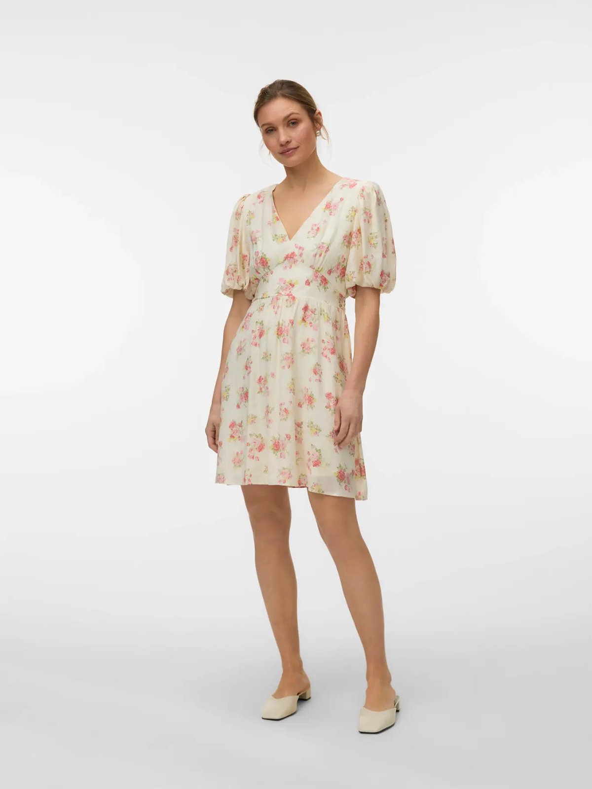 Vero Moda Bella 2/4 V-Neck Short Dress Birch Pink bella flower