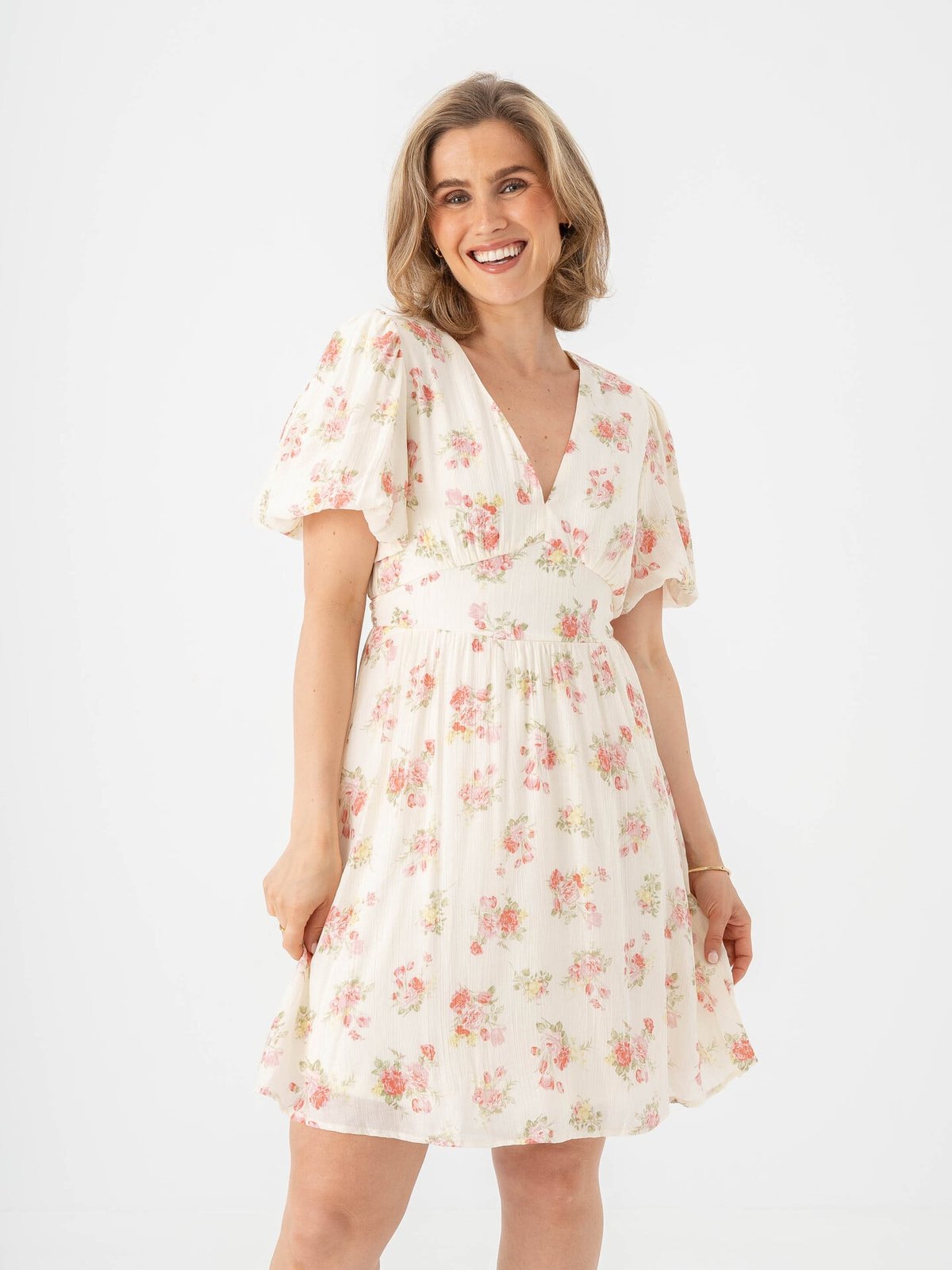 Vero Moda Bella 2/4 V-Neck Short Dress Birch Pink bella flower
