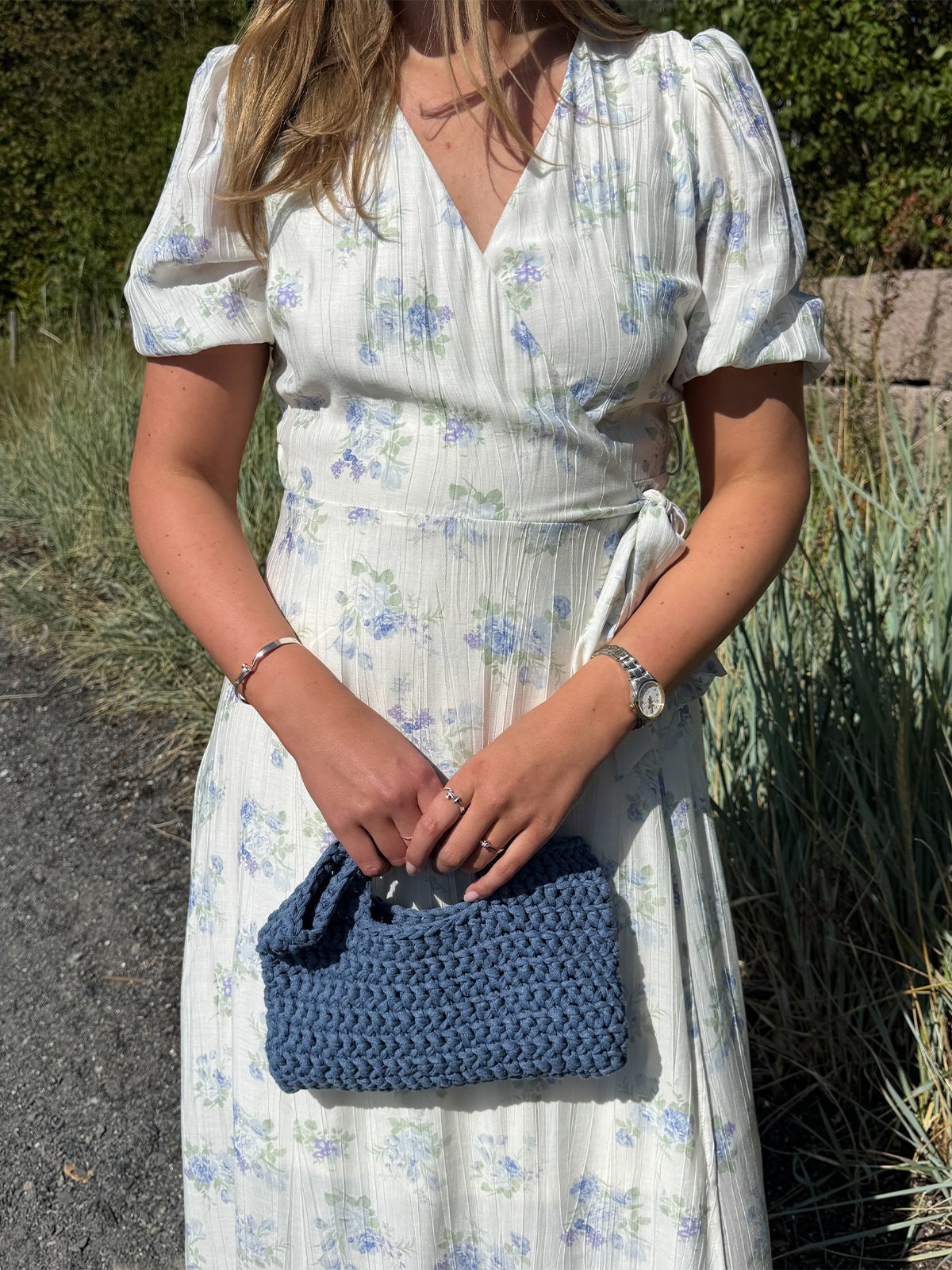 Vero Moda Bella V-Neck Wrap 7/8 Dress Birch Blue bella flower