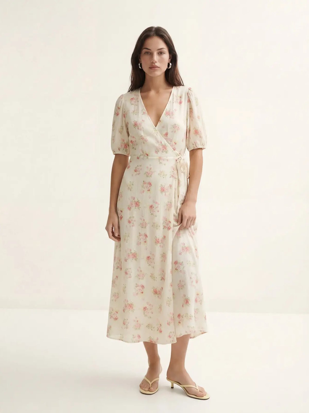Vero Moda Bella V-Neck Wrap 7/8 Dress Birch Pink bella flower