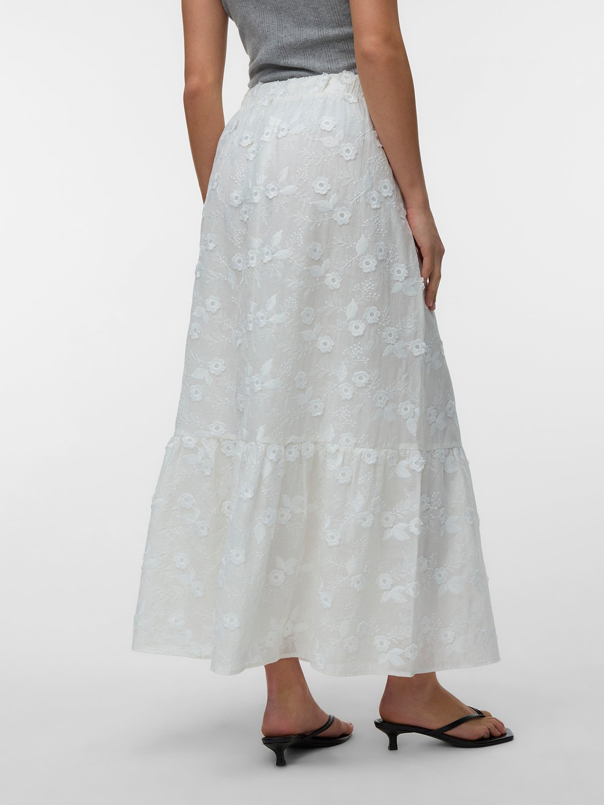 Vero Moda Elisa Embroidery High Waist Maxi Skirt Bright White Embroidery