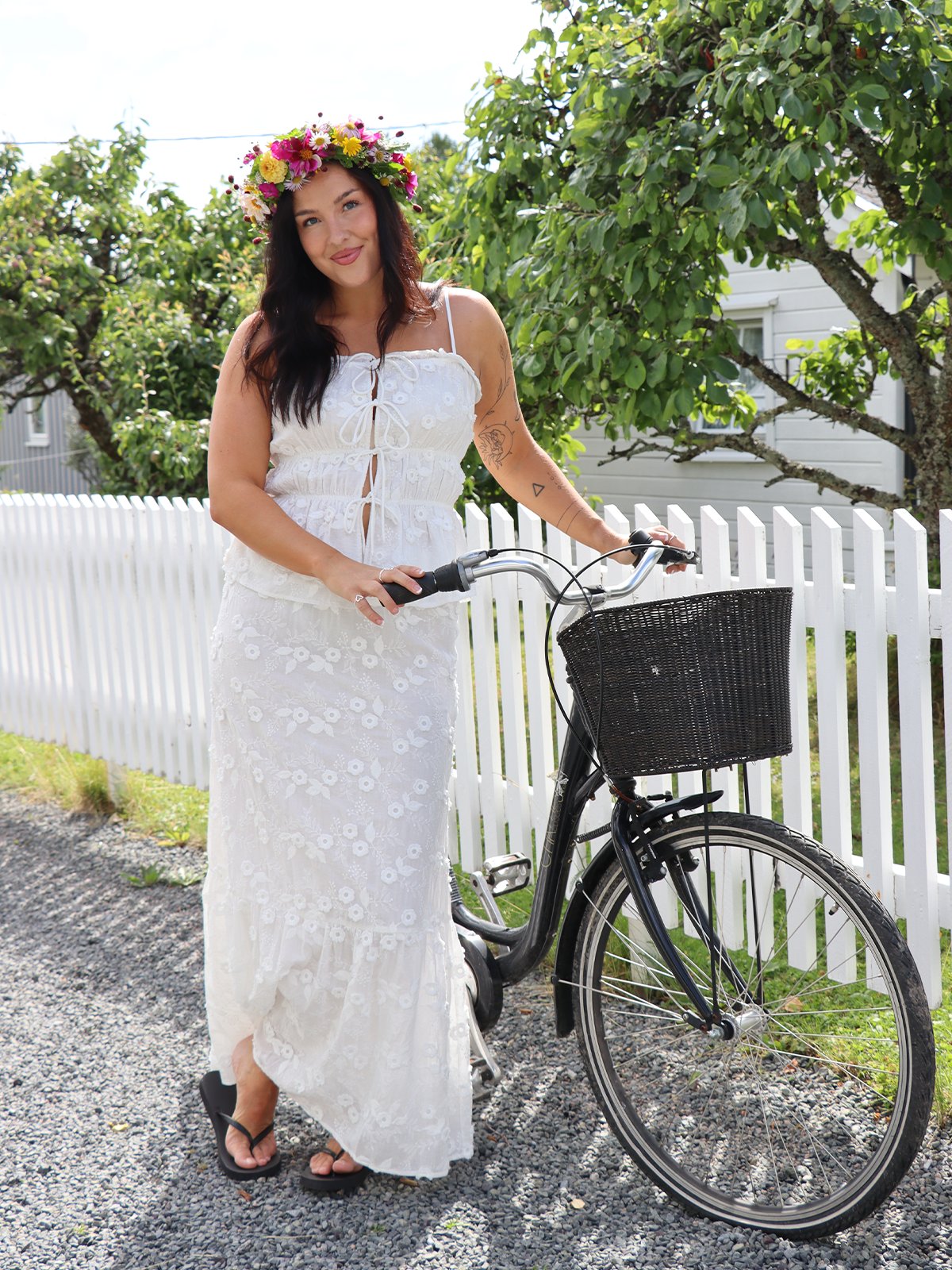 Vero Moda Elisa Embroidery High Waist Maxi Skirt Bright White Embroidery