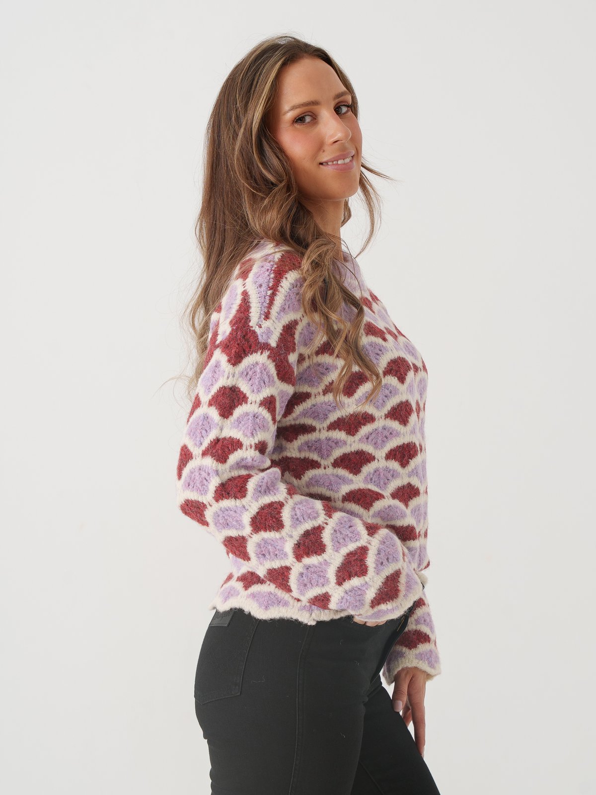 Vero Moda Annabelle Long Sleeve O-Neck Pullover Elderberry Windsro Wine/Birch
