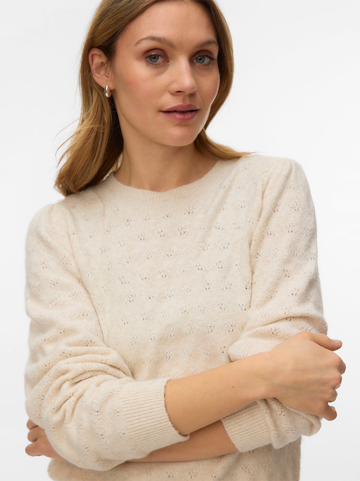 Vero Moda Doffy Stitch Long Sleeve O-Neck Pullover Birch Melange