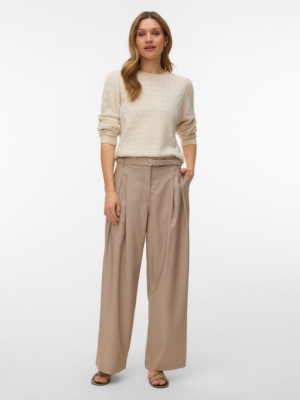 Vero Moda Doffy Stitch Long Sleeve O-Neck Pullover Birch Melange
