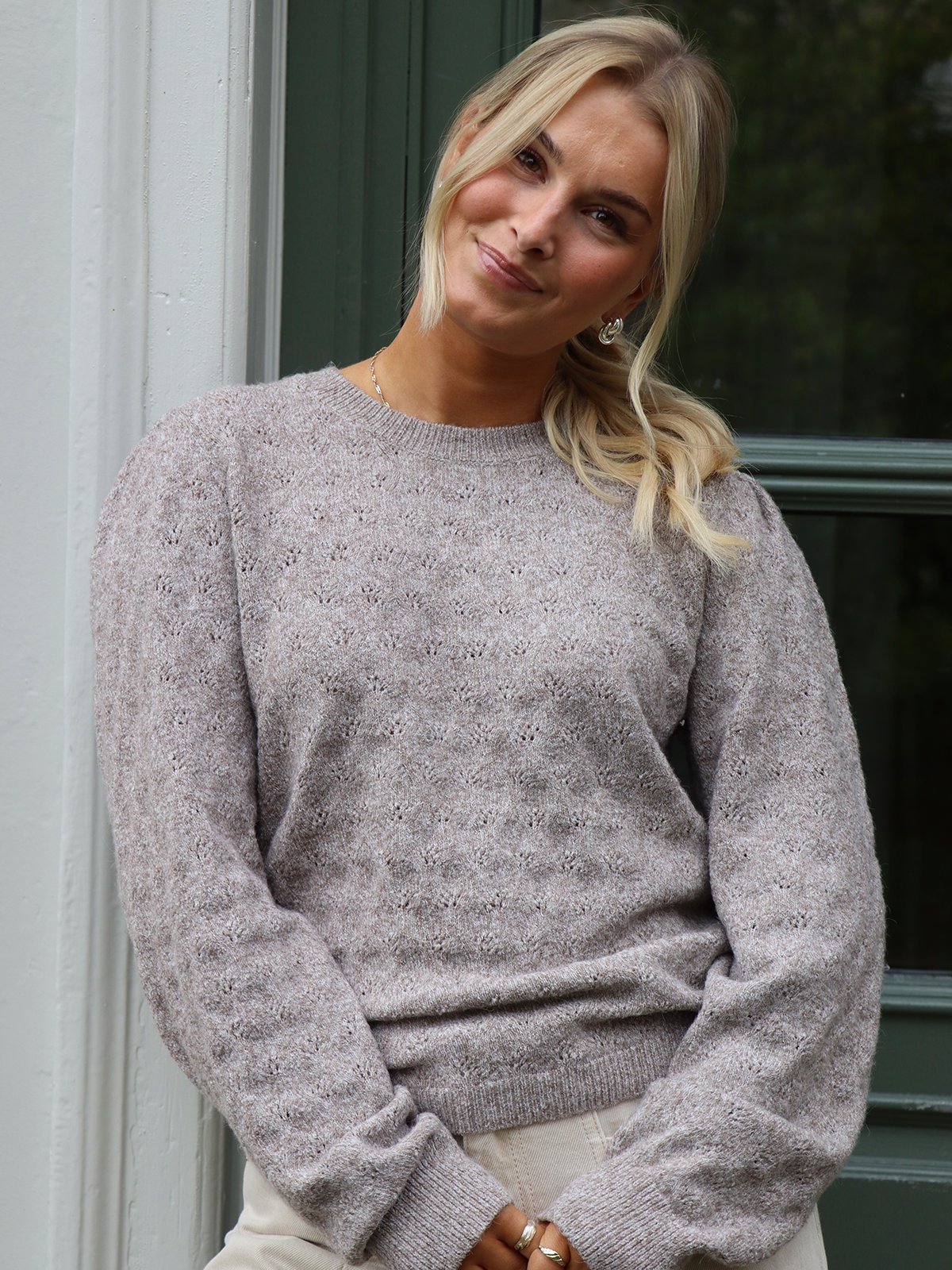 Vero Moda Doffy Stitch Long Sleeve O-Neck Pullover Moon Rock Melange