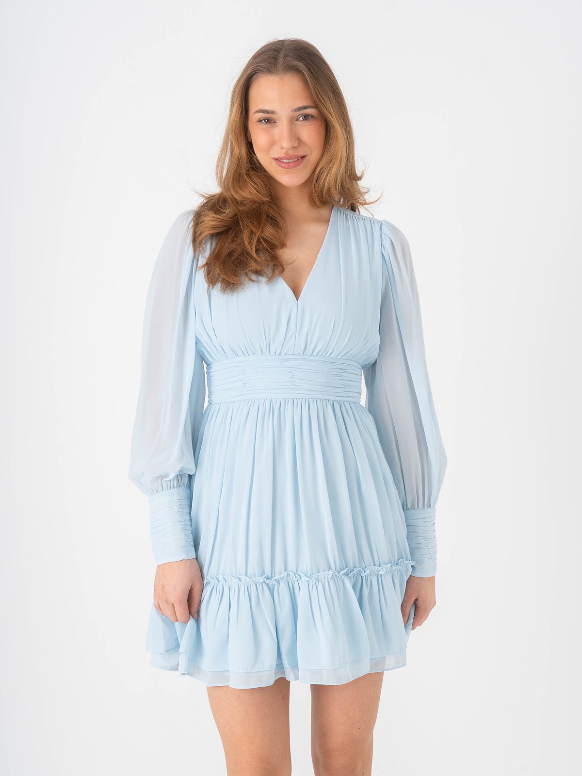 Vero Moda Birdia Long Sleeve V-Neck Short Dress Nantucket Breeze