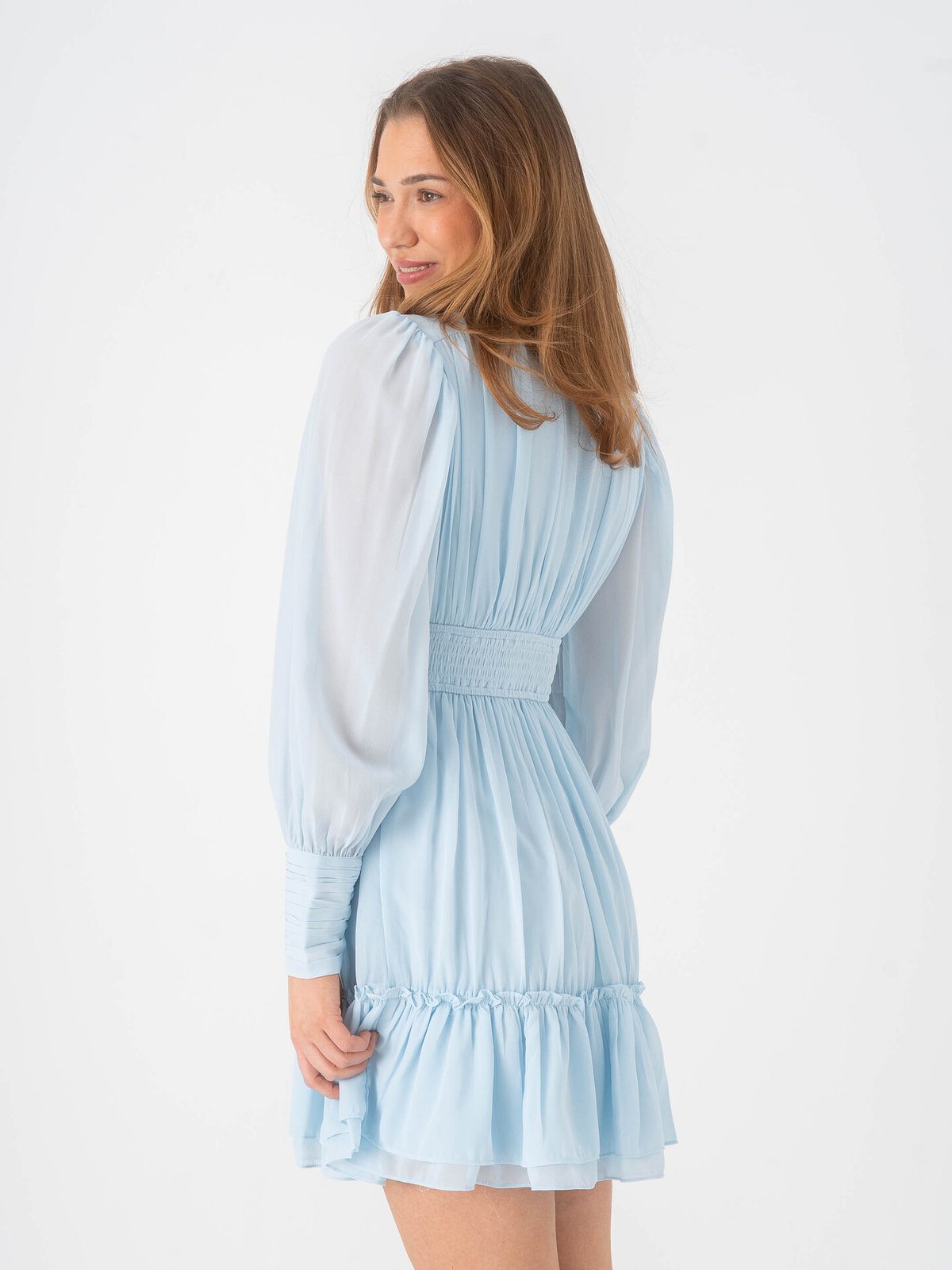 Vero Moda Birdia Long Sleeve V-Neck Short Dress Nantucket Breeze