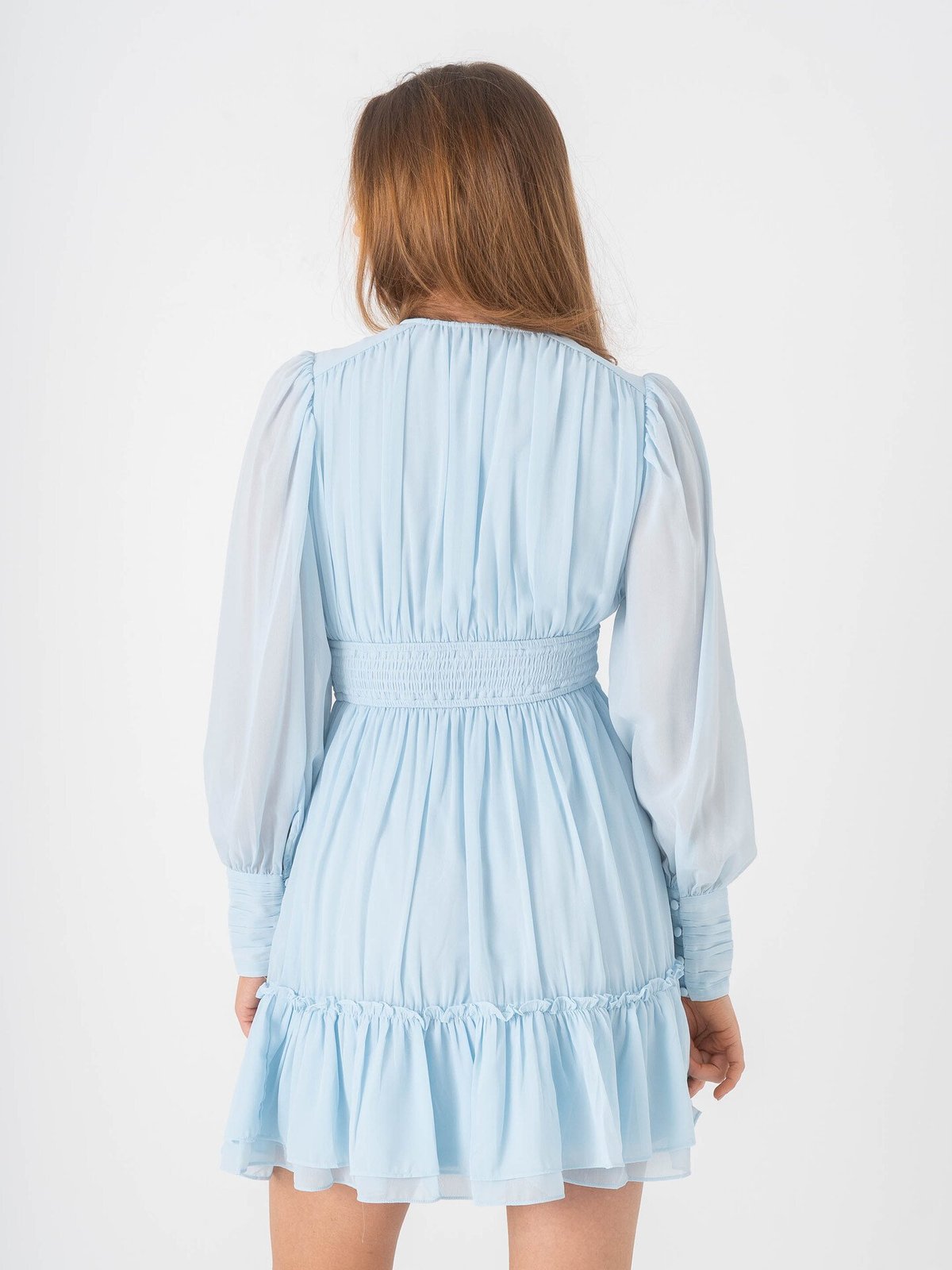 Vero Moda Birdia Long Sleeve V-Neck Short Dress Nantucket Breeze