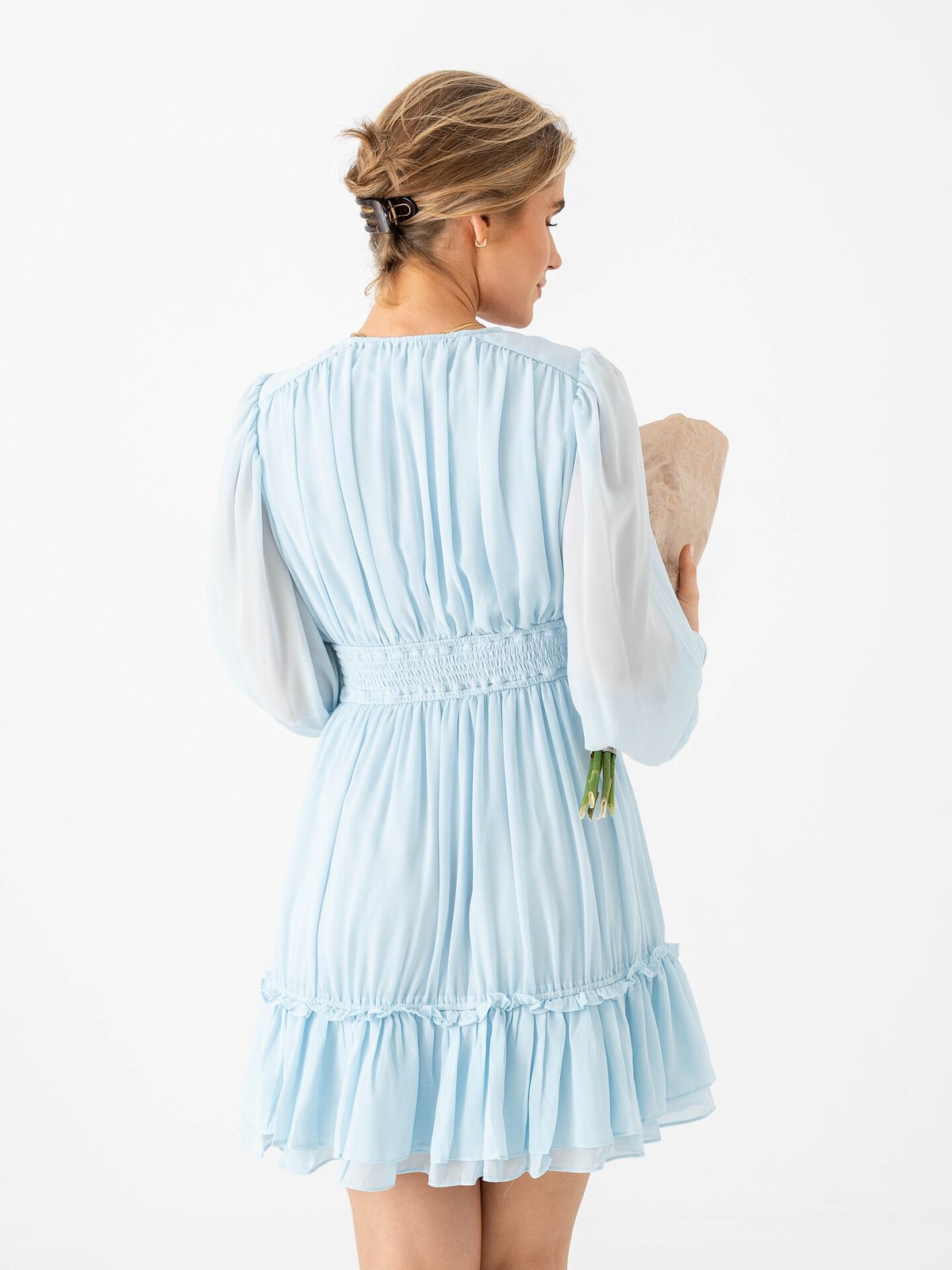 Vero Moda Birdia Long Sleeve V-Neck Short Dress Nantucket Breeze
