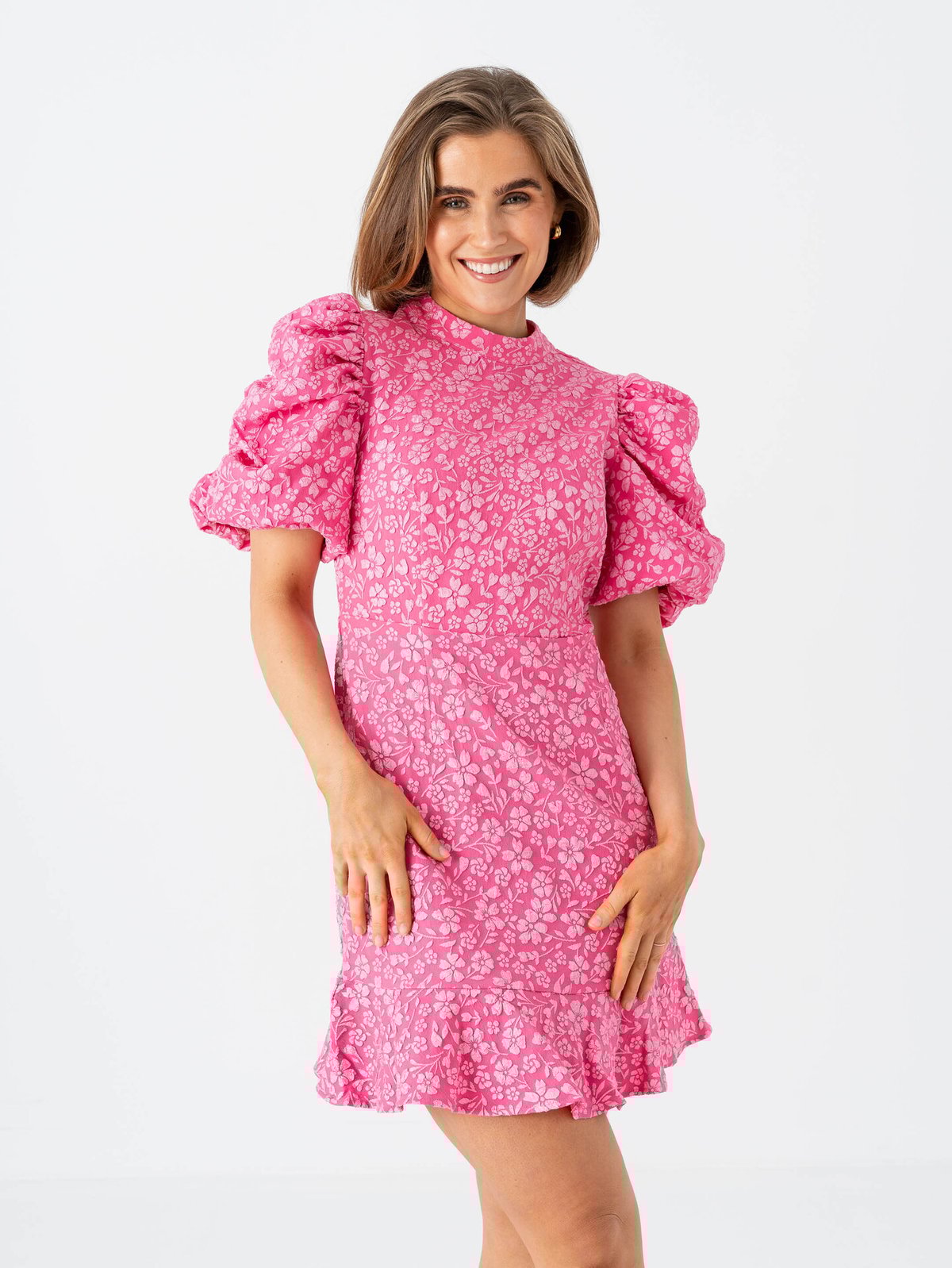 Vero Moda Fiona Short Sleeve High Neck Short Dress Azalea Pink