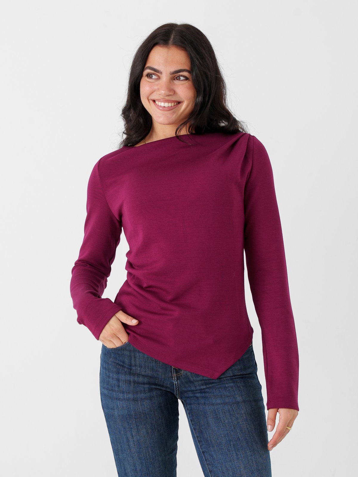 Vero Moda Mille Long Sleeve Boatneck Short Top Windsor Wine