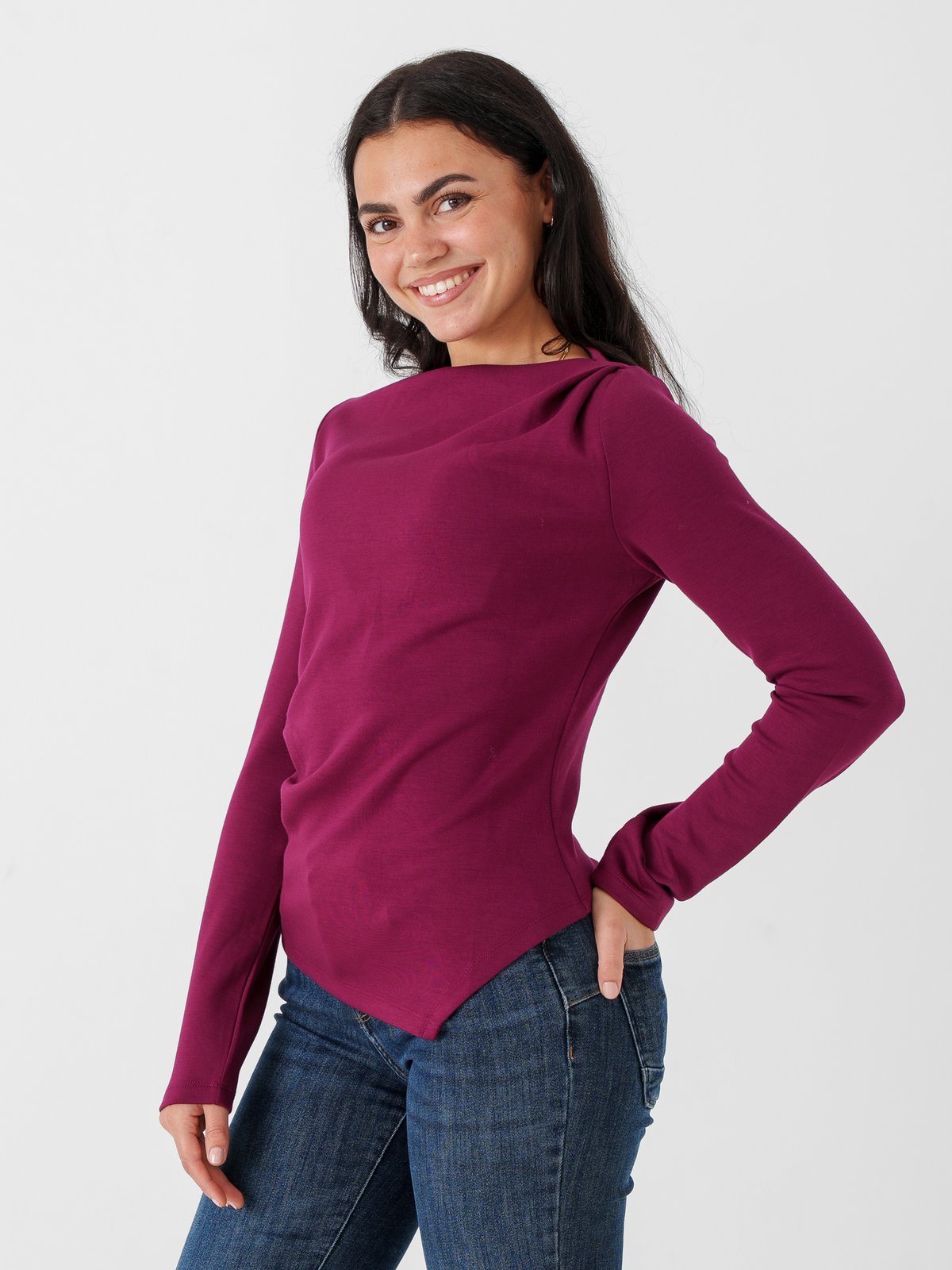 Vero Moda Mille Long Sleeve Boatneck Short Top Windsor Wine