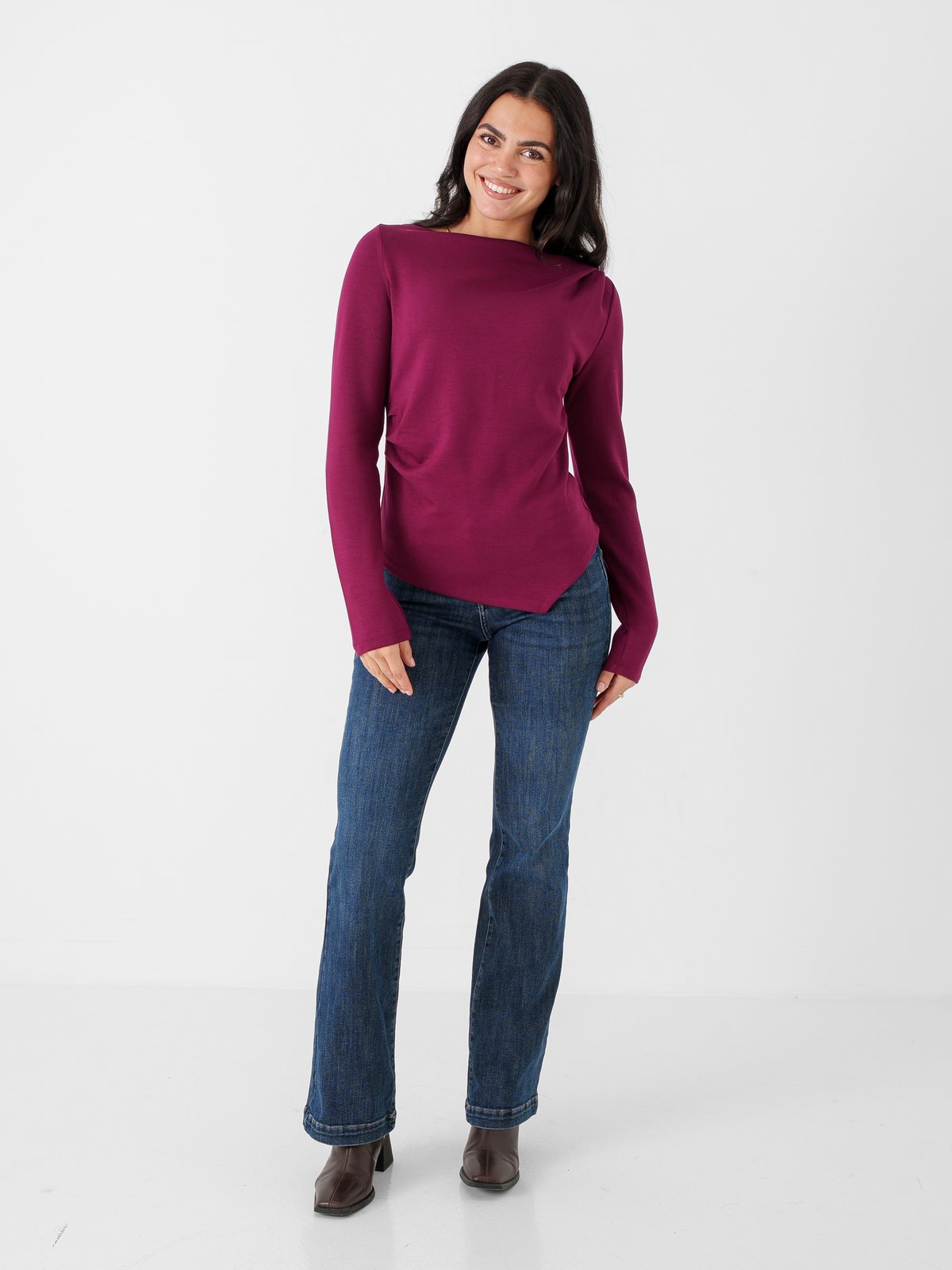 Vero Moda Mille Long Sleeve Boatneck Short Top Windsor Wine