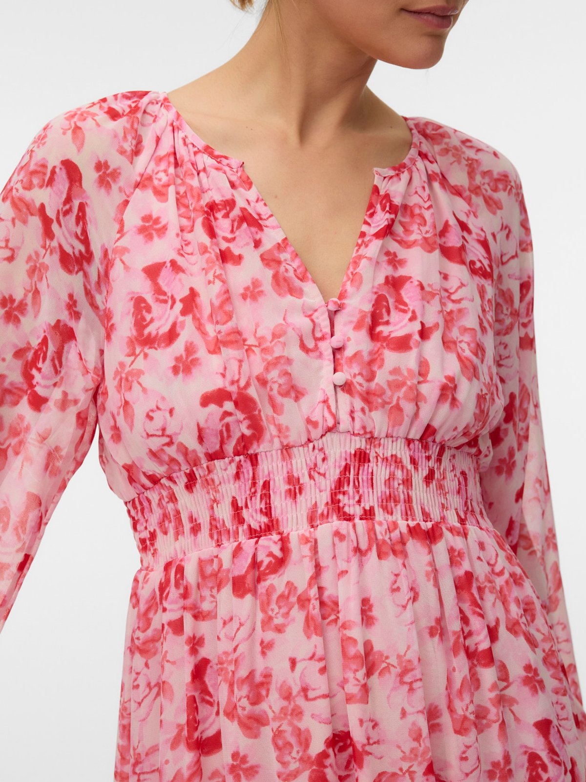 Vero Moda Aware Audora Long Sleeve V-Neck Long Dress Pink Marshmallow Camellia Rose