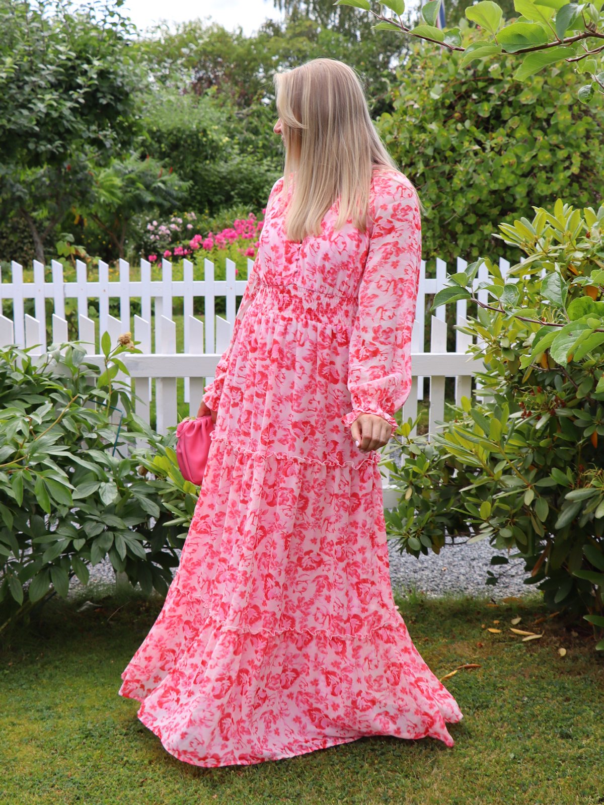 Vero Moda Aware Maude Long Sleeve V-Neck Long Dress Pink Marshmallow Camellia Rose