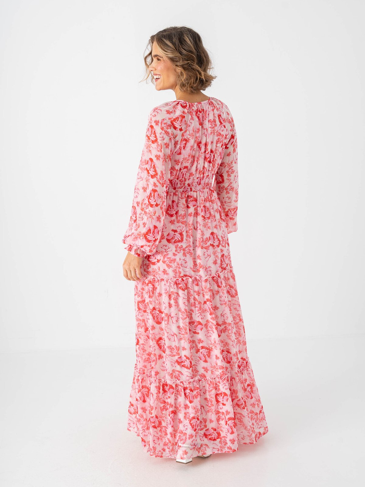 Vero Moda Aware Maude Long Sleeve V-Neck Long Dress Pink Marshmallow Camellia Rose
