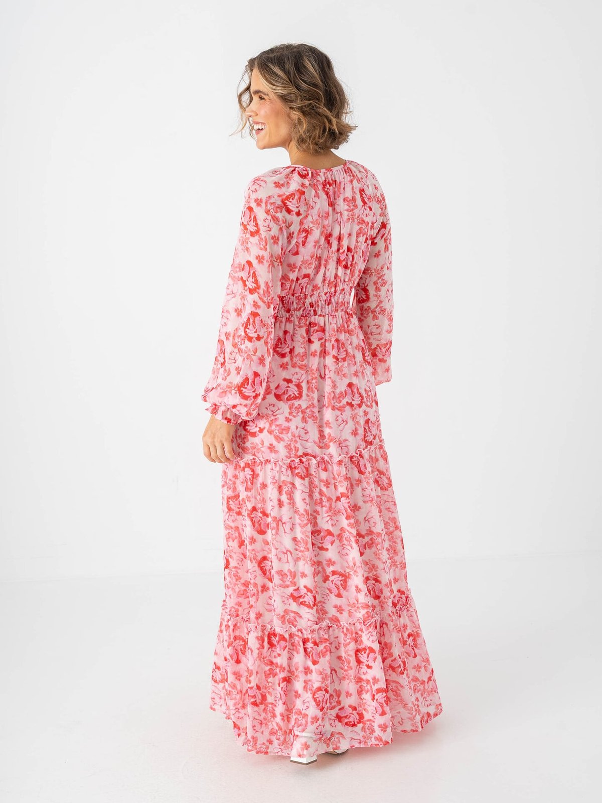 Vero Moda Aware Maude Long Sleeve V-Neck Long Dress Pink Marshmallow Camellia Rose