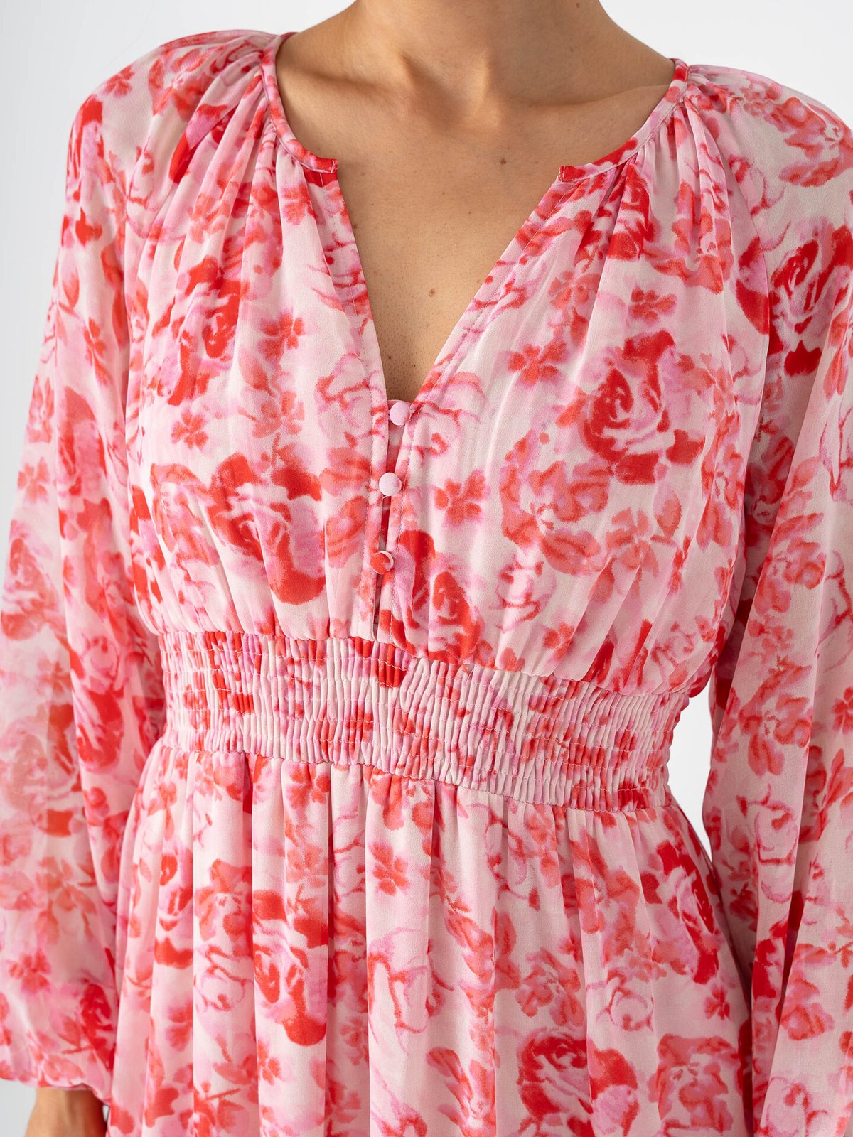 Vero Moda Aware Maude Long Sleeve V-Neck Long Dress Pink Marshmallow Camellia Rose
