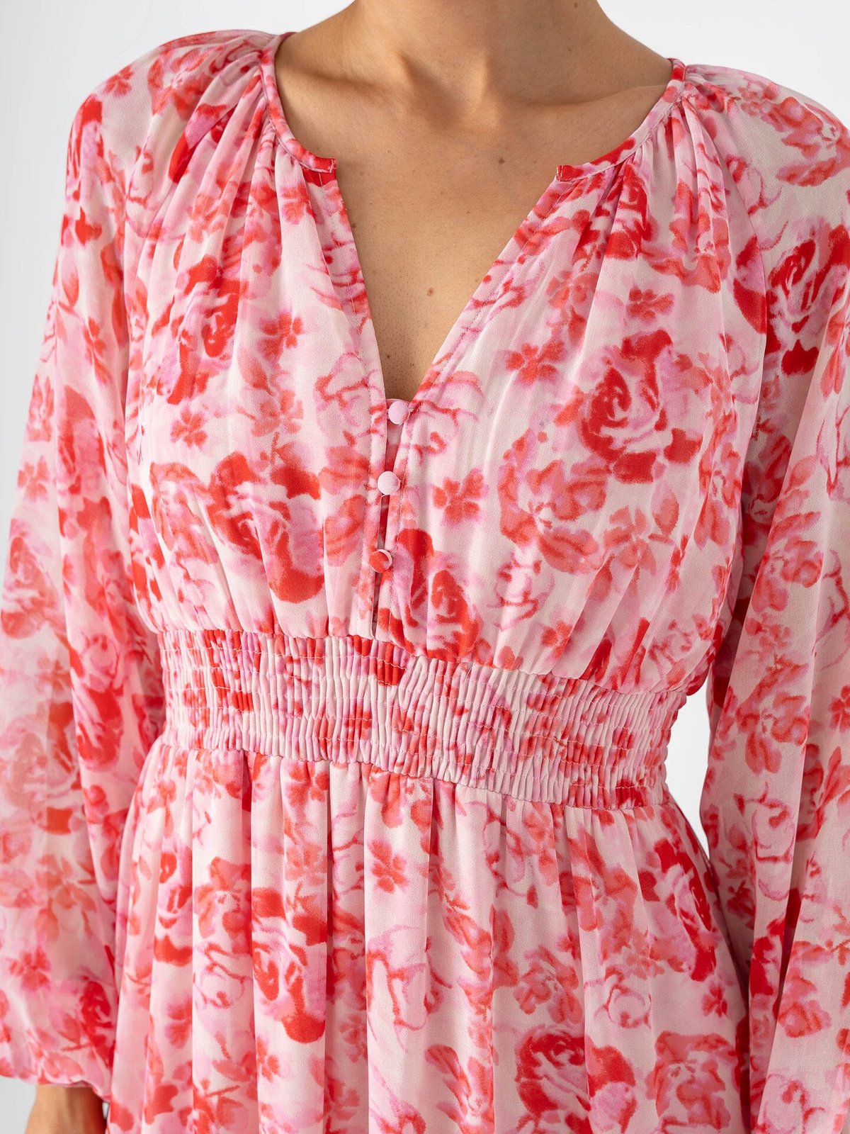 Vero Moda Aware Maude Long Sleeve V-Neck Long Dress Pink Marshmallow Camellia Rose