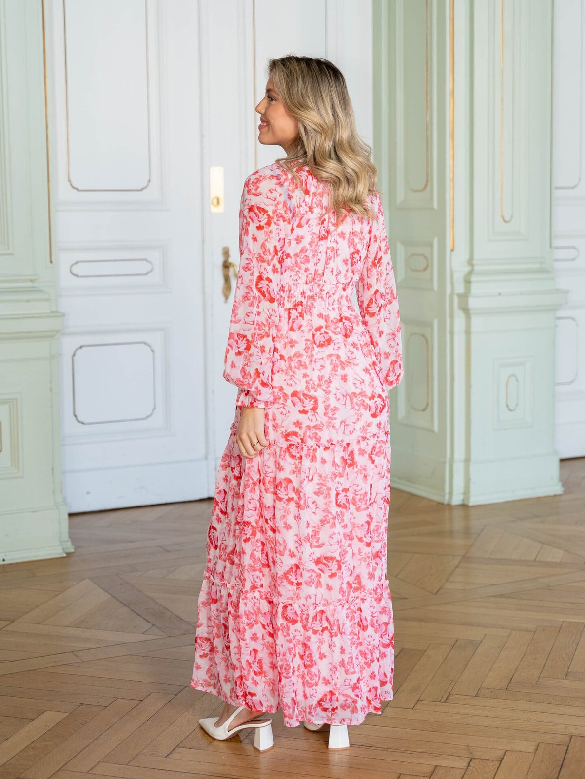 Vero Moda Aware Maude Long Sleeve V-Neck Long Dress Pink Marshmallow Camellia Rose