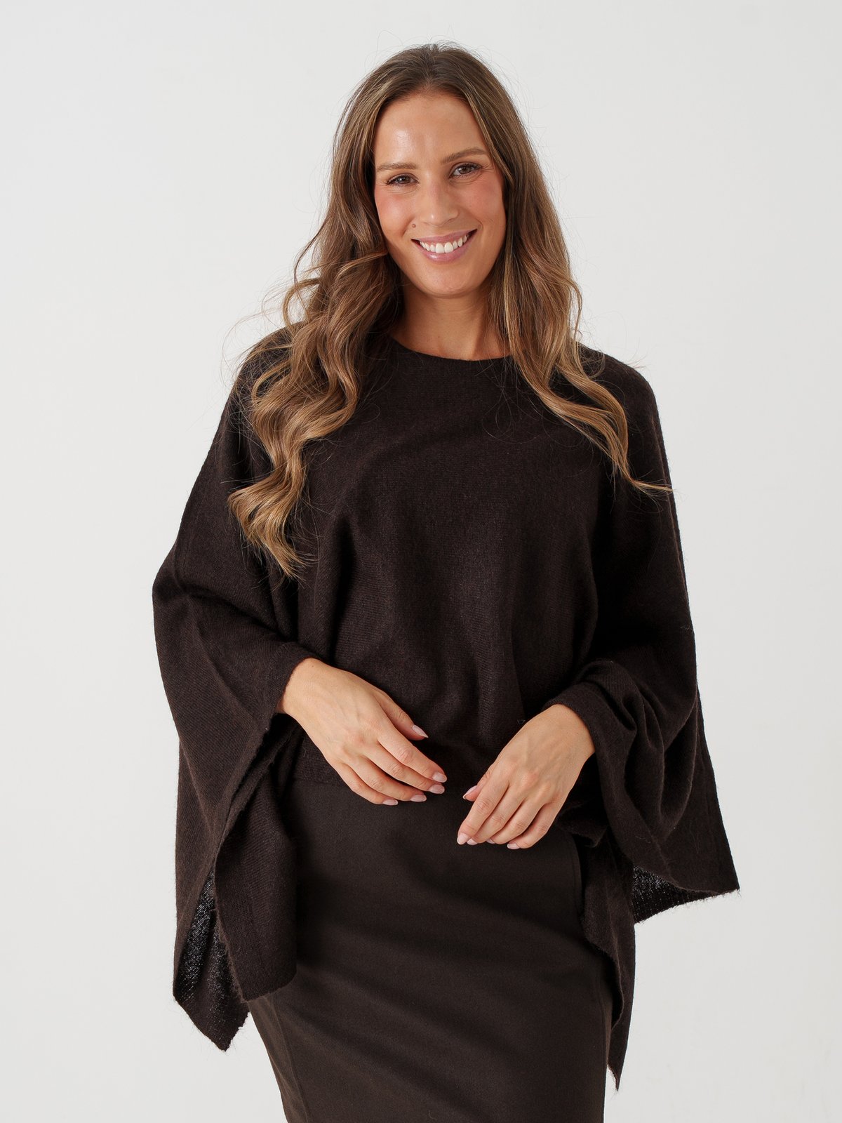 Vero Moda Isla Long Sleeve O-Neck Cape Chocolate Torte MELANGE