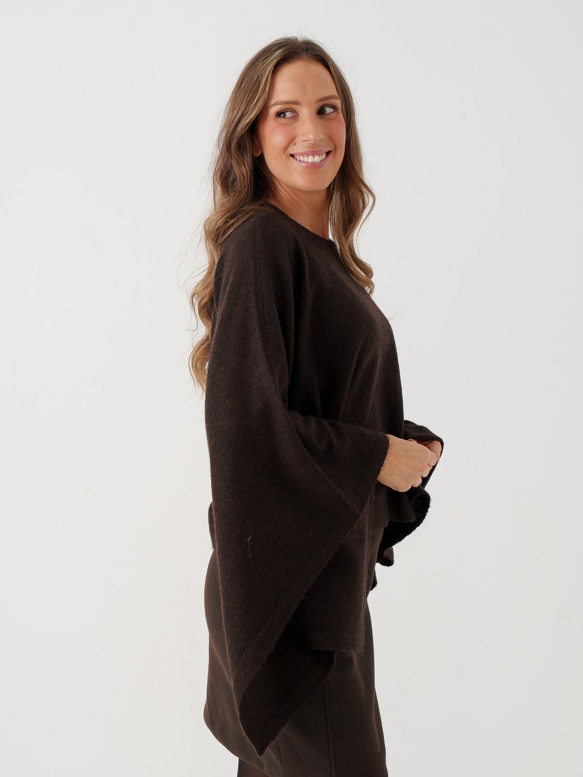 Vero Moda Isla Long Sleeve O-Neck Cape Chocolate Torte MELANGE