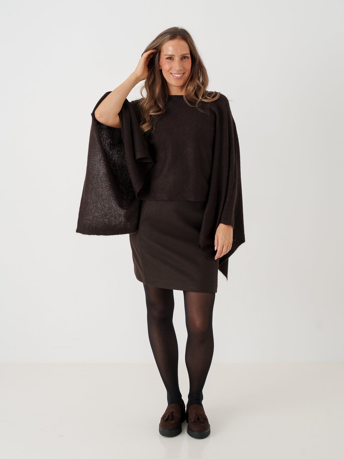 Vero Moda Isla Long Sleeve O-Neck Cape Chocolate Torte MELANGE
