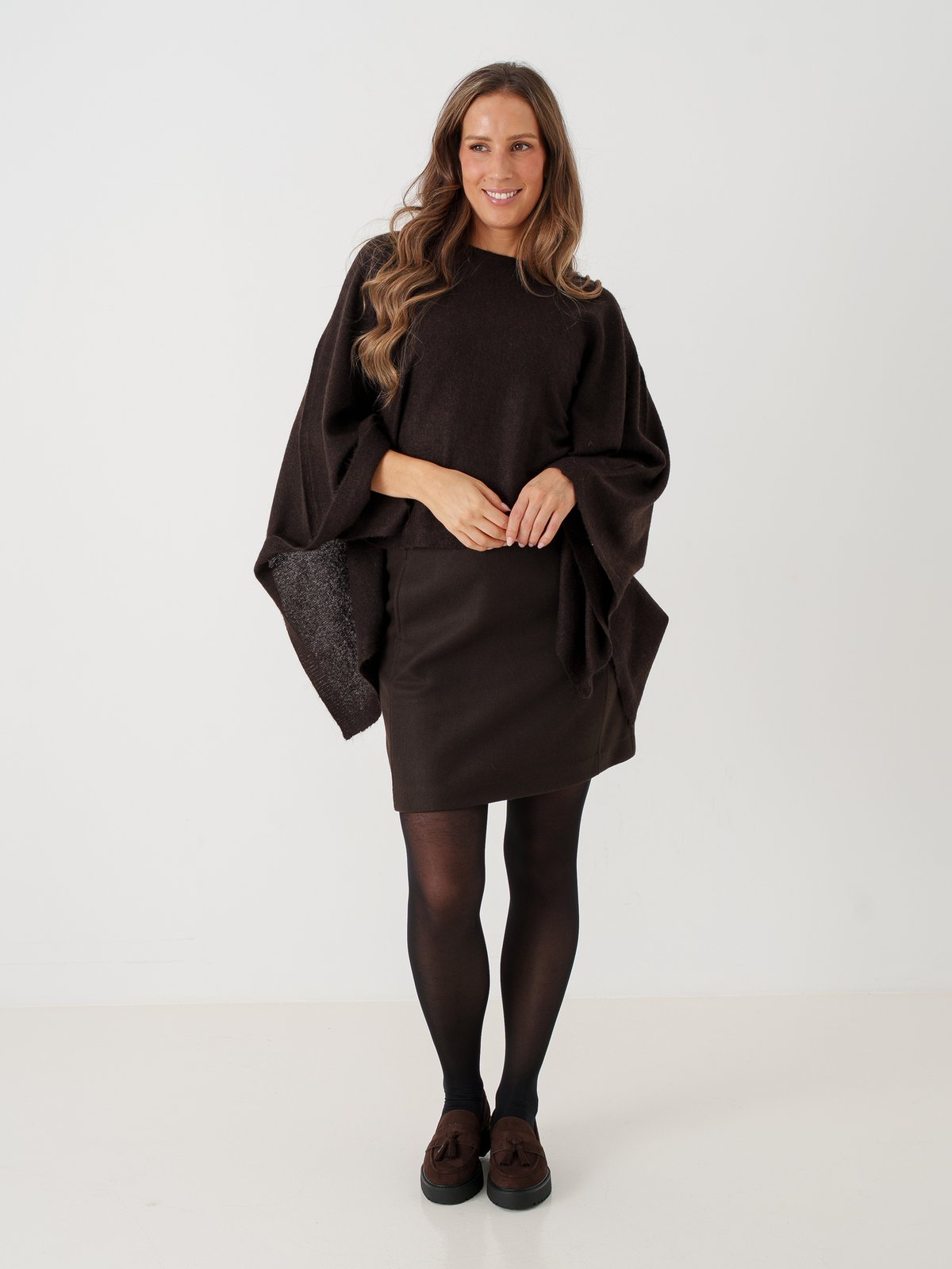 Vero Moda Isla Long Sleeve O-Neck Cape Chocolate Torte MELANGE