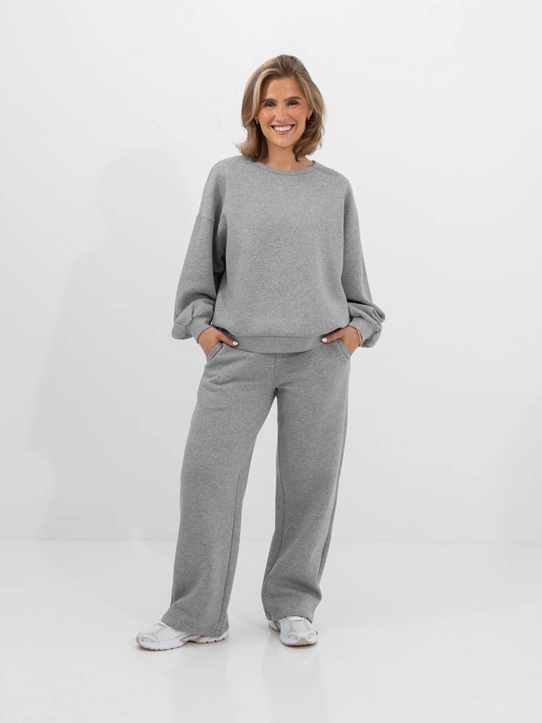 Vero Moda Teddy Mid Waist Wide Pants Light Grey Melange