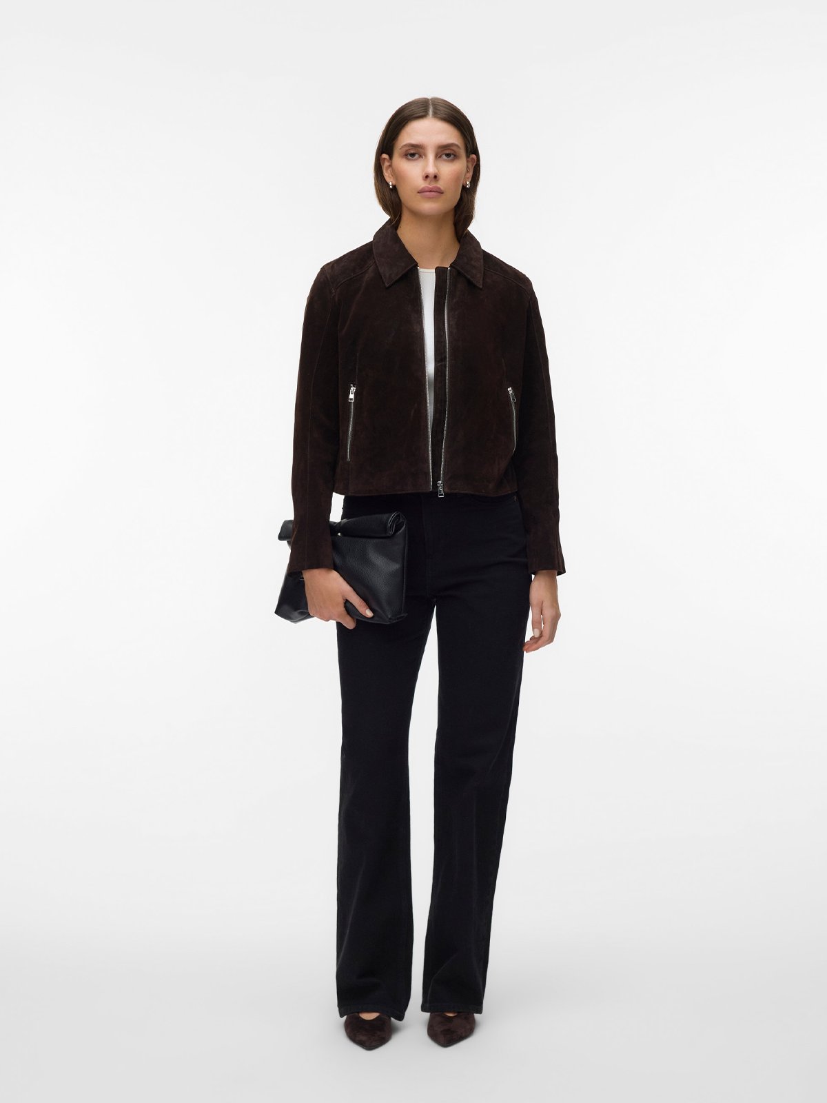 Vero Moda Janice Jade Short Suede Jacket Chocolate Torte