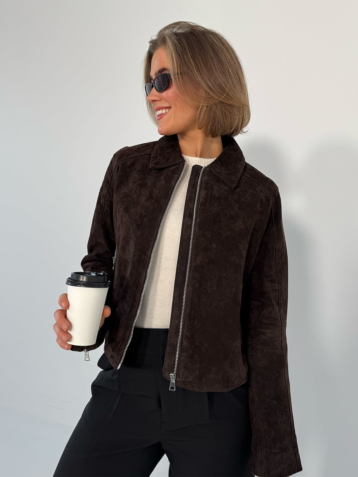 Vero Moda Janice Jade Short Suede Jacket Chocolate Torte